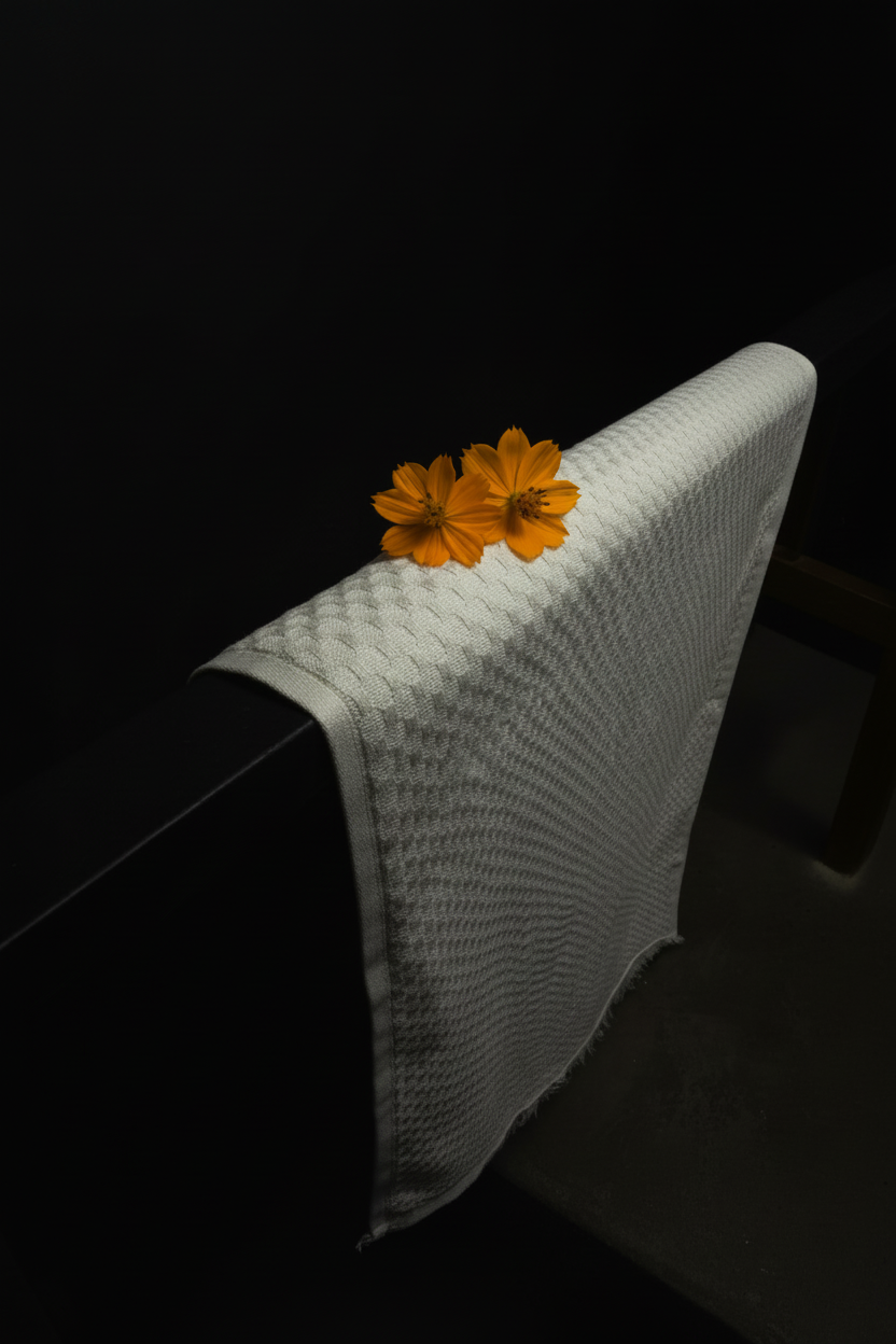 Bright orange flowers on towel with black background