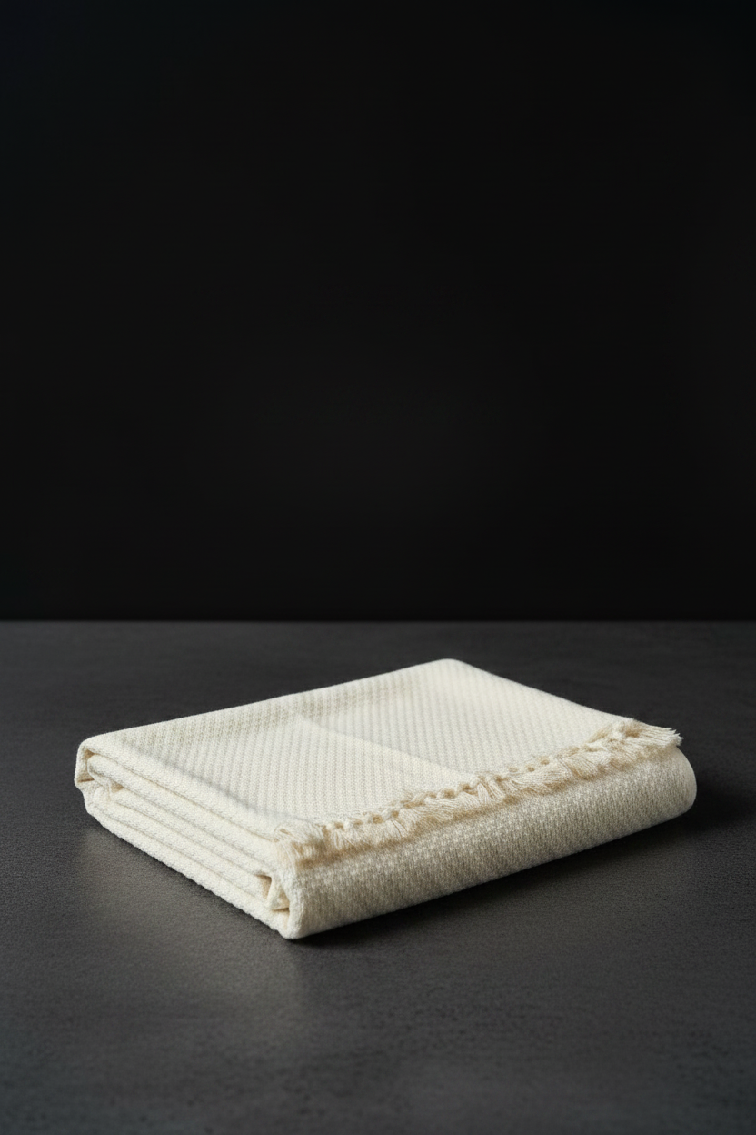 Folded towel on dark gray surface with black background