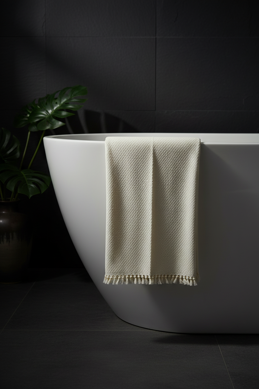Towel on bathtub with dark moody background