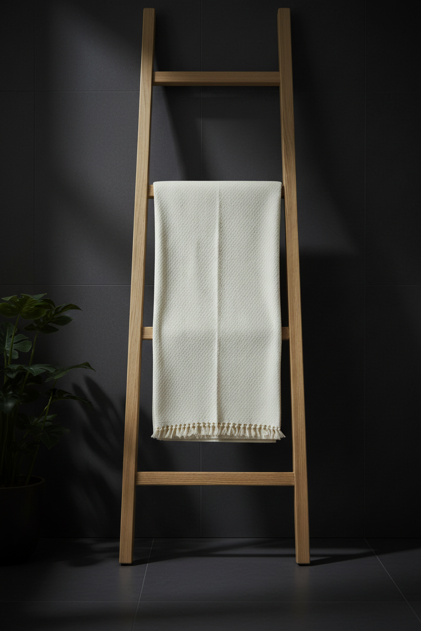 Towel on ladder with dark background